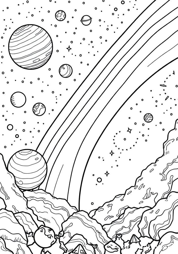 Arco-íris e Espaço Sideral para colorir