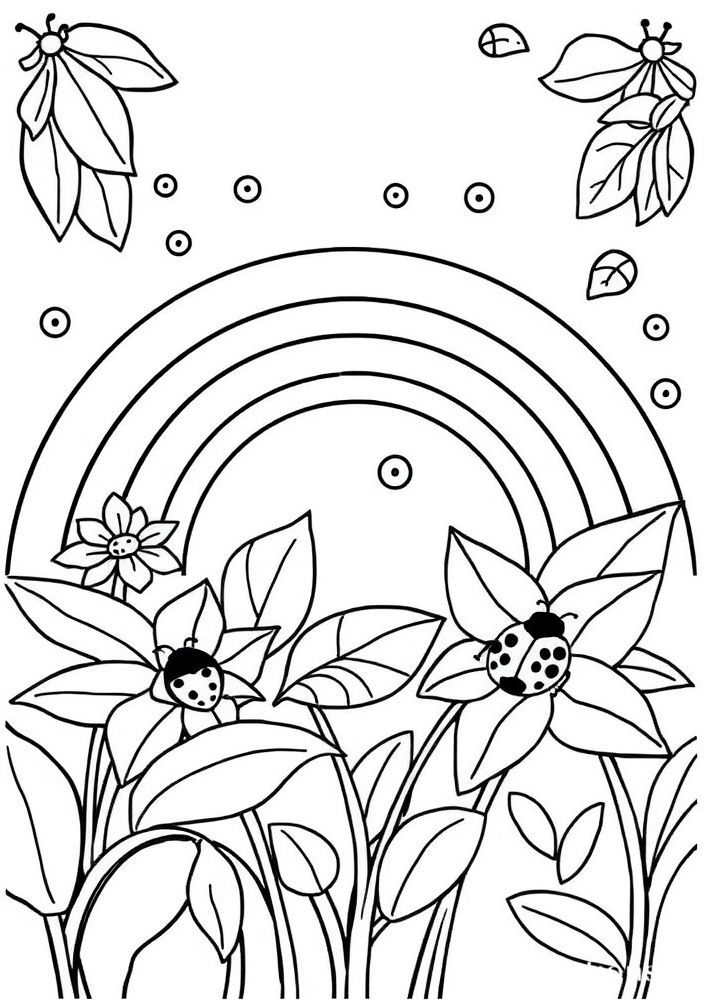 Arco-íris e Joaninhas para colorir