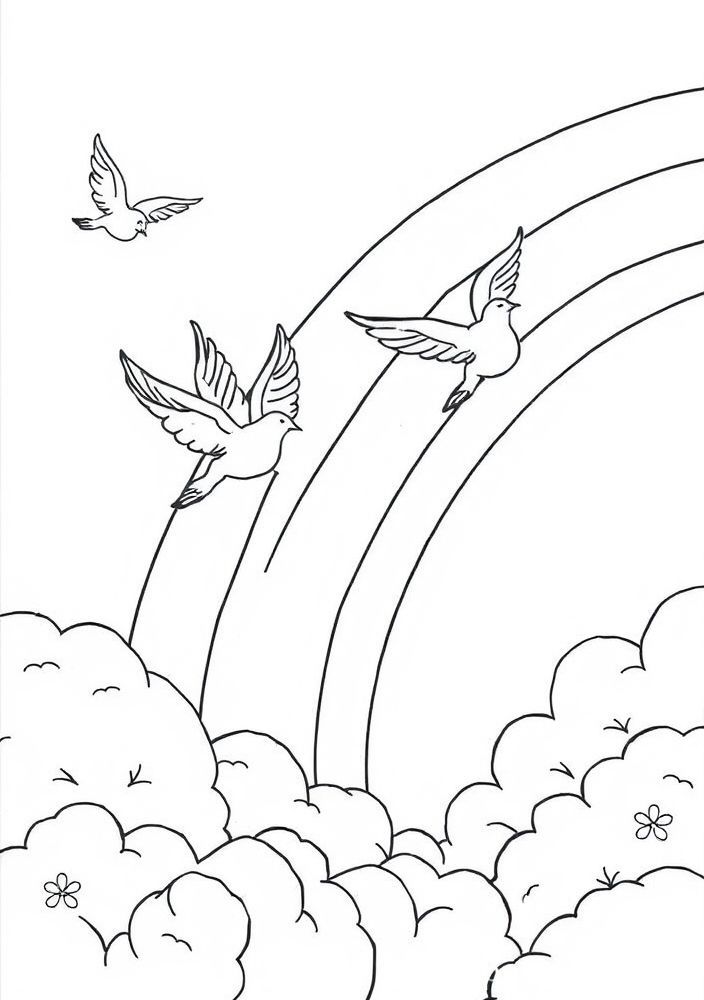 Arco-íris e Pássaros para colorir
