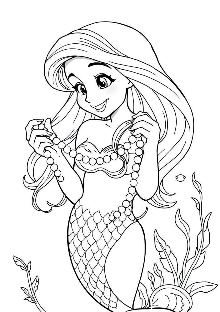 Ariel brincando com pérolas para colorir