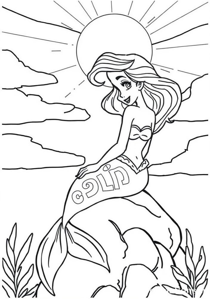 Ariel sentada em uma pedra com o sol brilhando