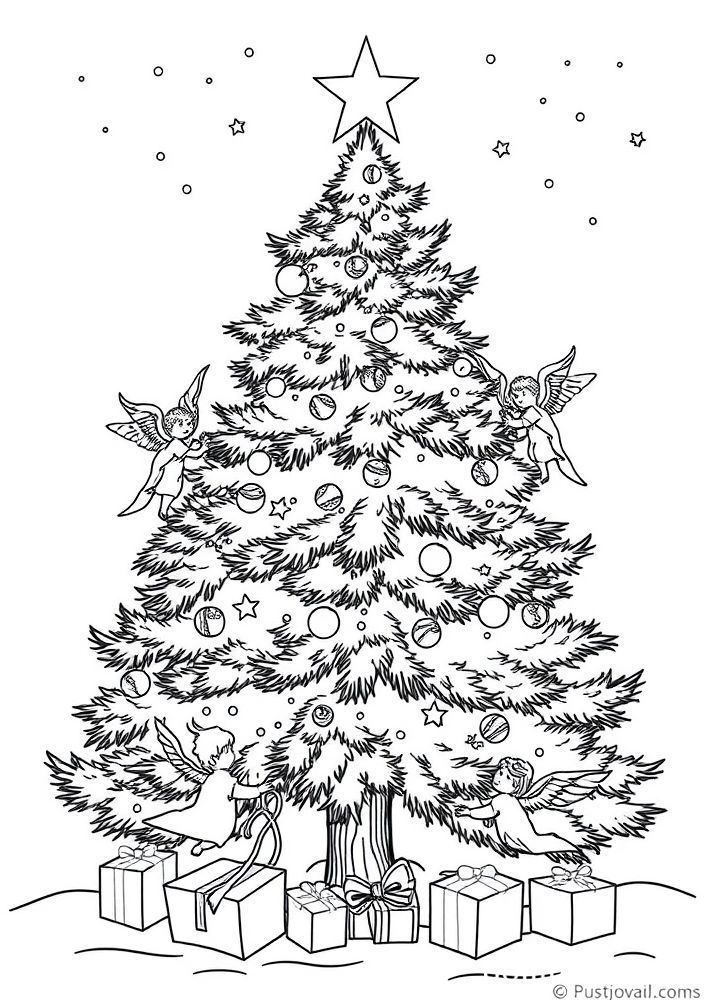 Árvore de Natal com anjos para colorir