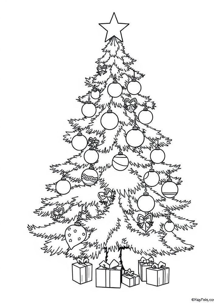 Árvore de Natal com enfeites brilhantes para colorir