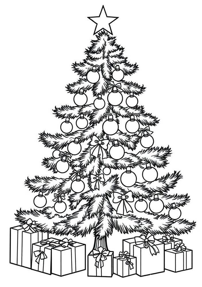 Árvore de Natal com presentes para colorir