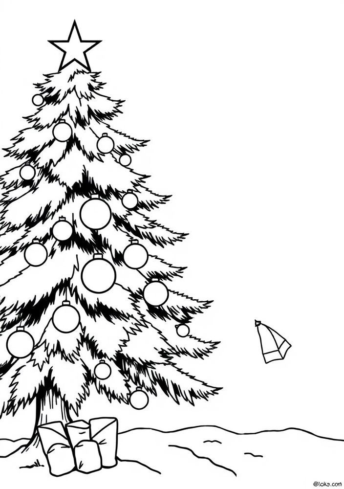 Árvore de Natal com um boneco de neve para colorir