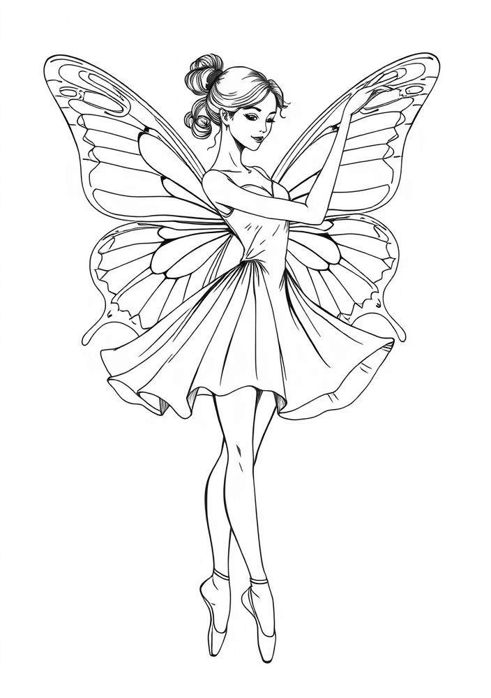 Bailarina com Asas de Borboleta para Colorir