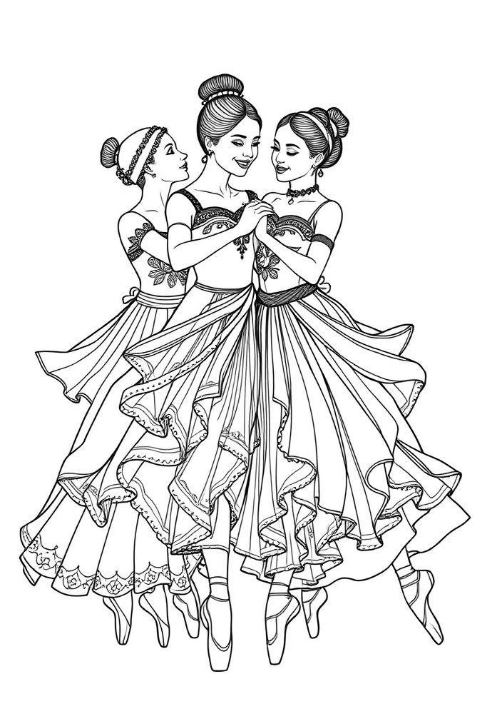 Bailarina com dançarinas do mundo inteiro para colorir
