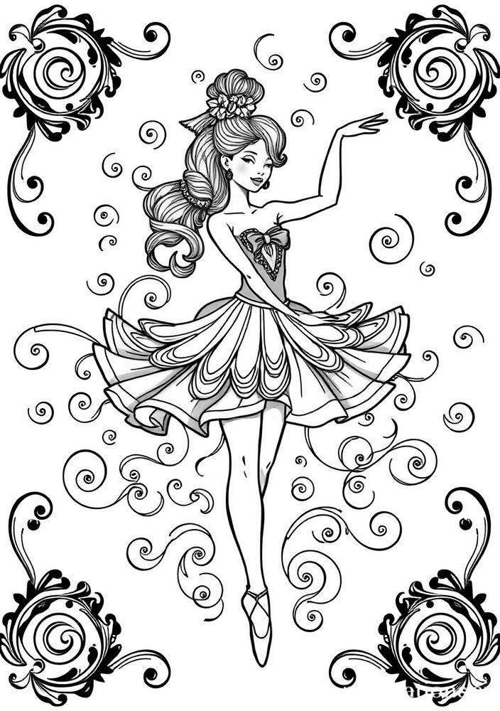 Bailarina com espirais para colorir