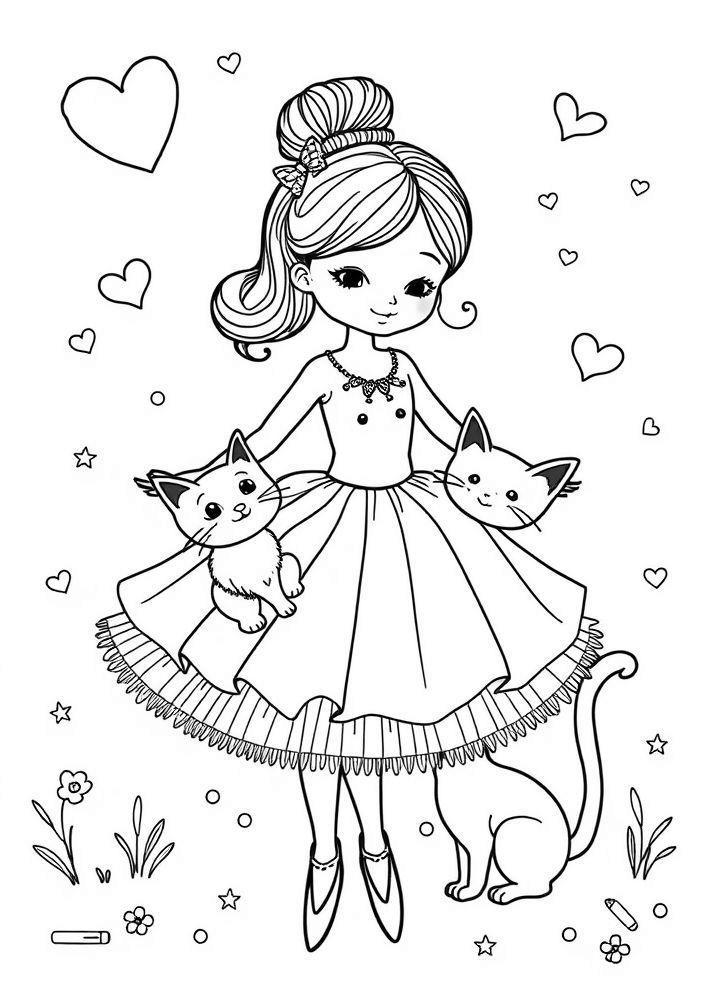 Bailarina com gato para colorir