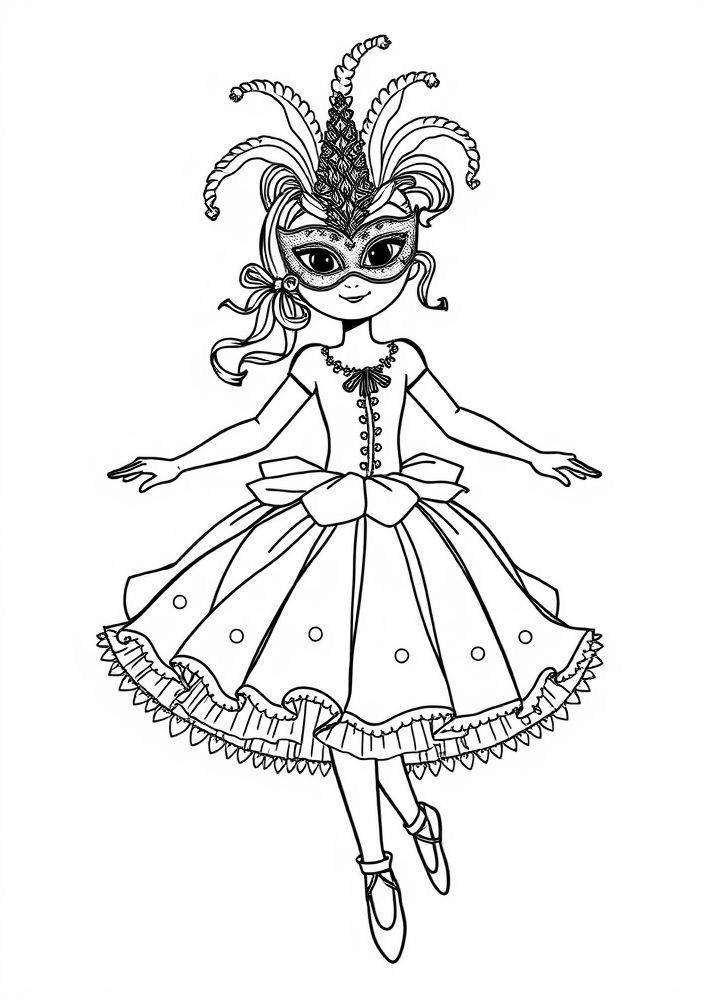 Bailarina com máscara de carnaval para colorir