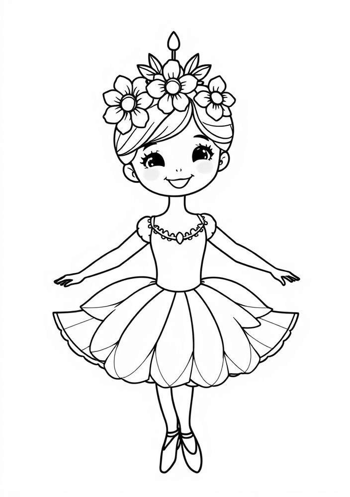 Bailarina com tiara de flores para colorir