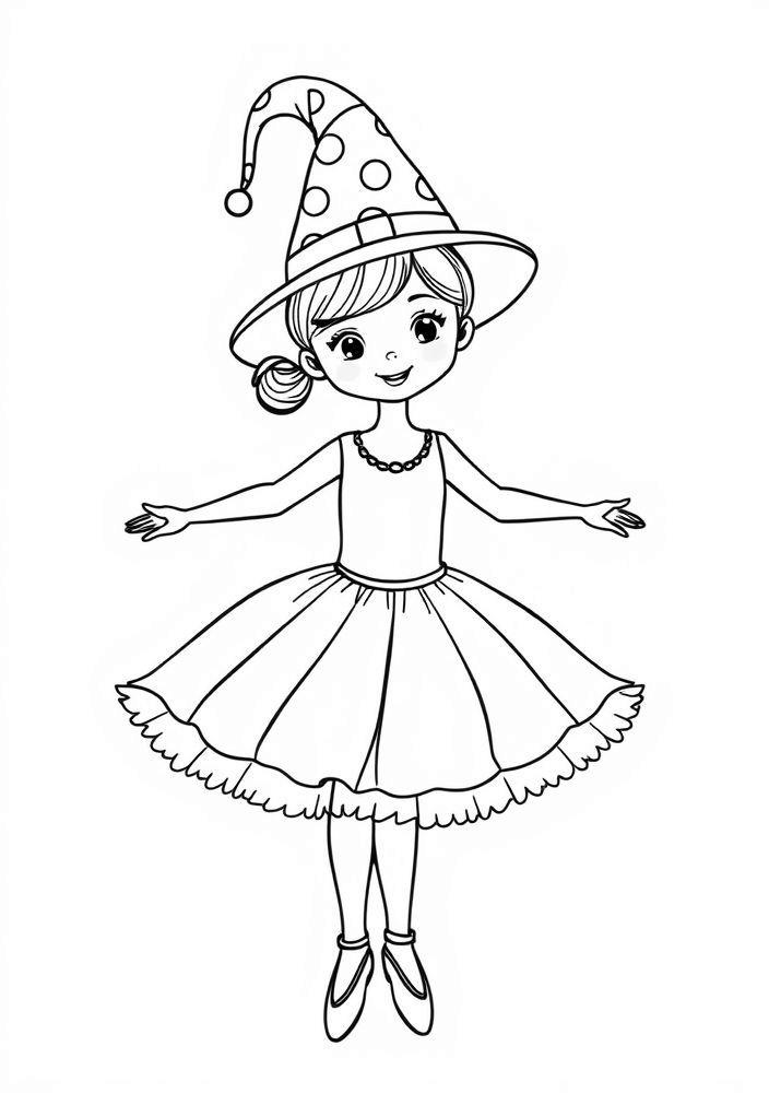 Bailarina com um chapéu divertido para colorir