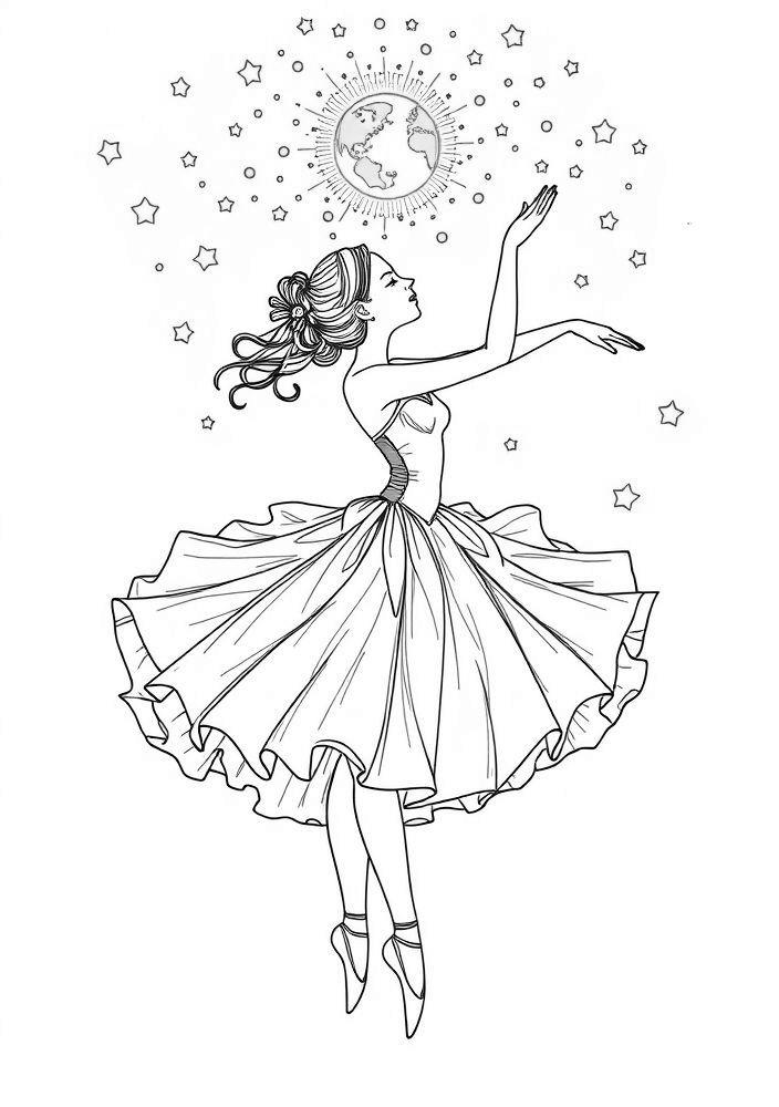 Bailarina com um sonho dourado para colorir