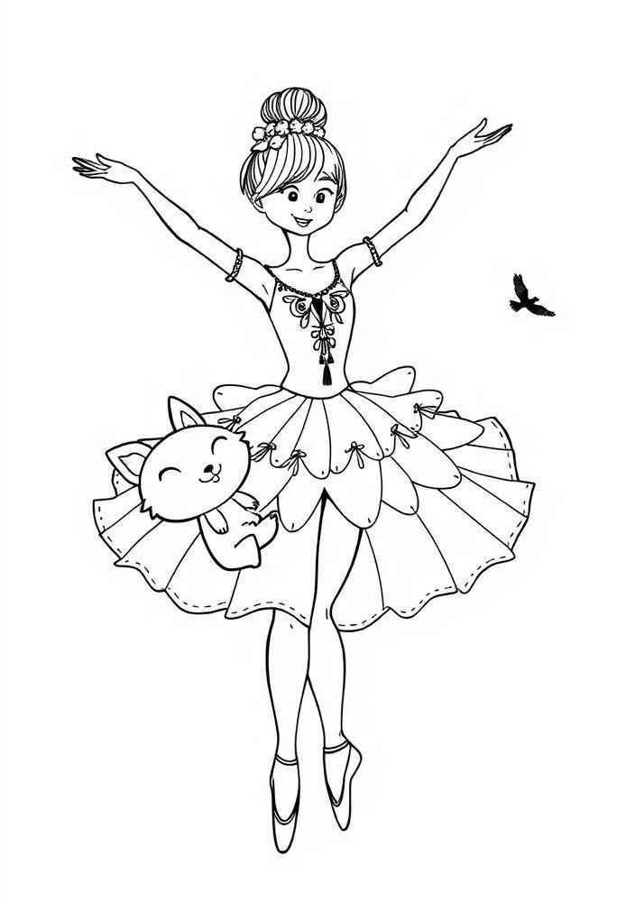 Bailarina e seu Amigo Animal para Colorir