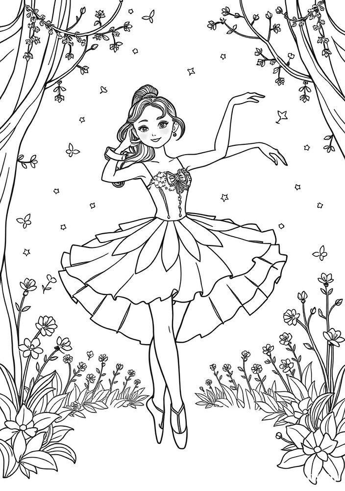 Bailarina em Capa de Conto de Fadas para Colorir