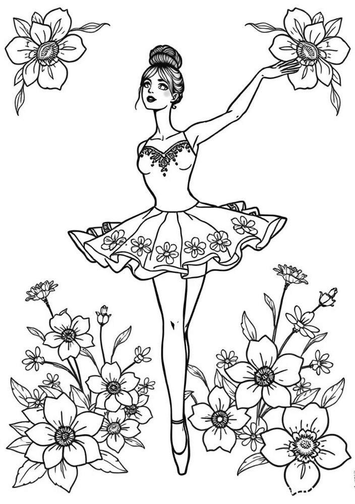 Bailarina em pose de arabesque para colorir