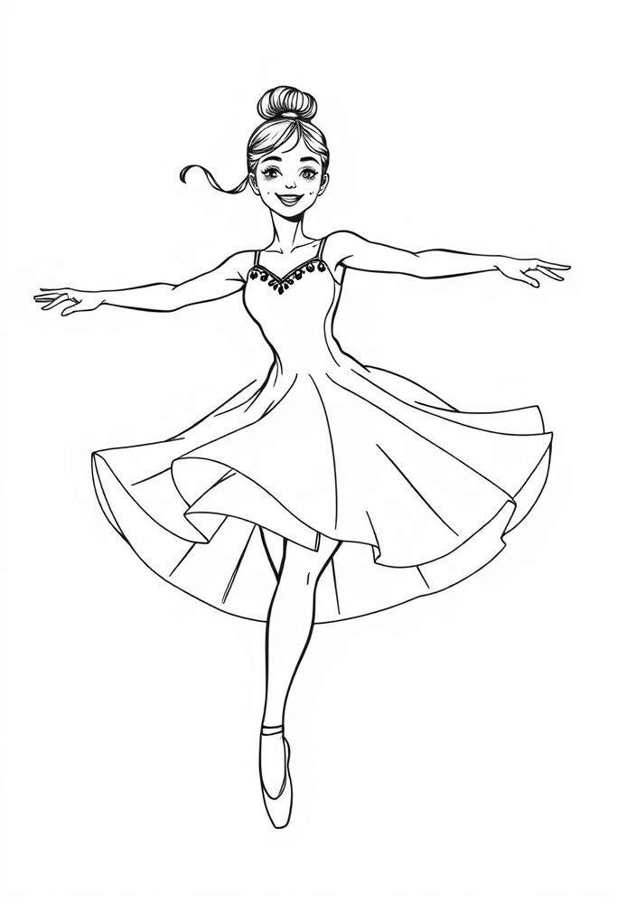 Bailarina fazendo Pirueta com um Sorriso Radiante para Colorir