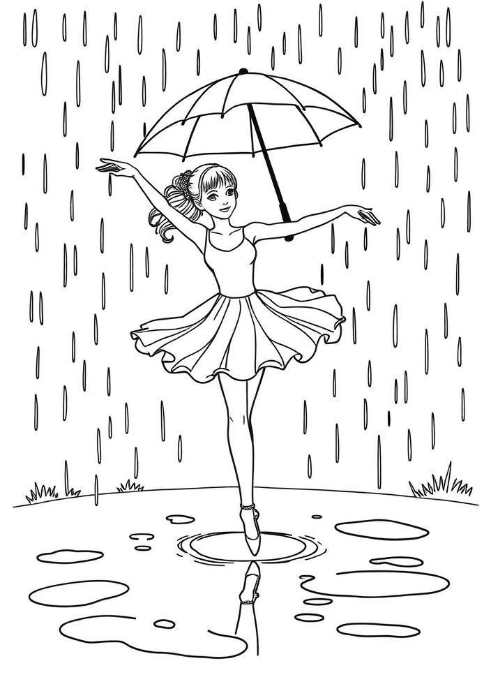 Bailarina na chuva para colorir