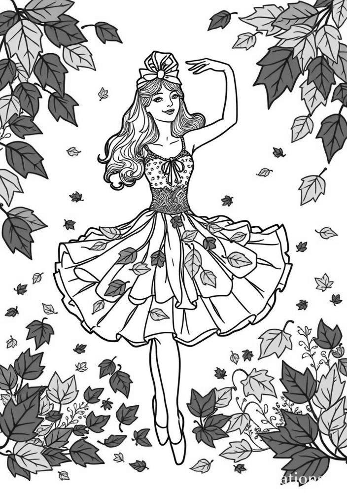 Bailarina no outono para colorir