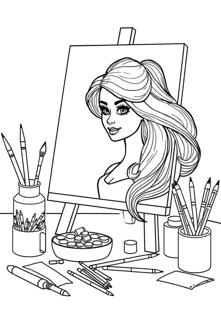 Barbie, a artista, para colorir