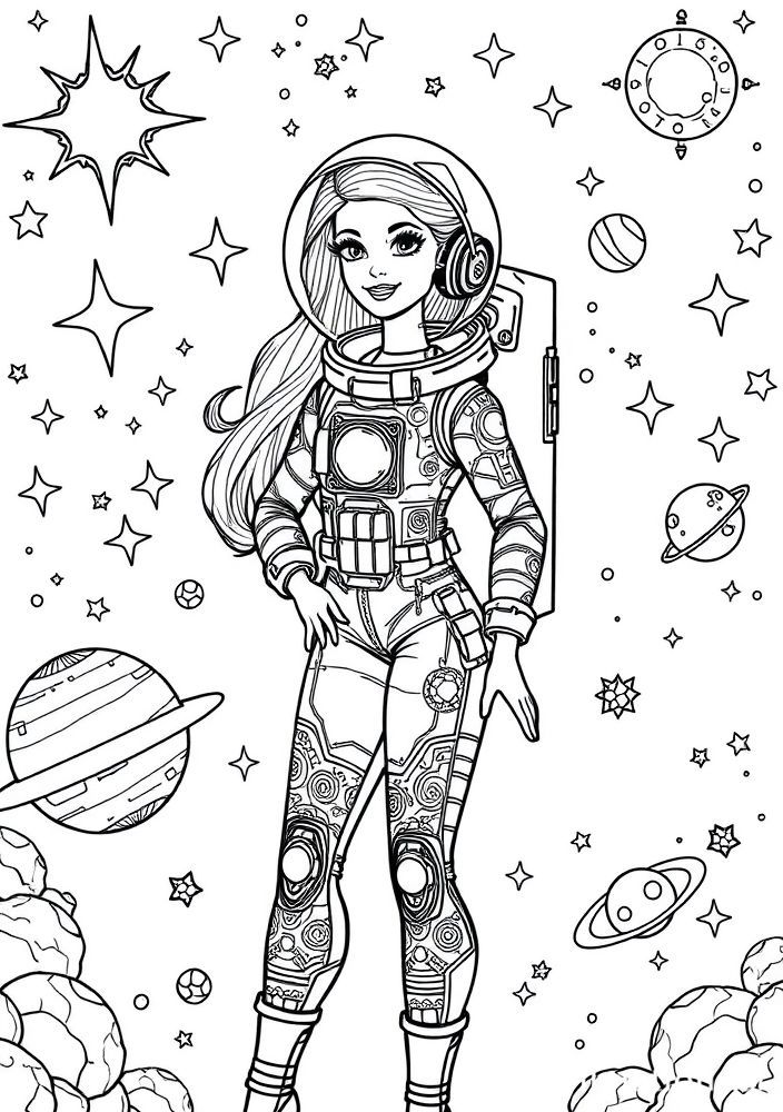 Barbie como astronauta para colorir