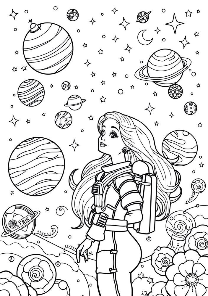 Barbie e seu sonho de ser astronauta para colorir