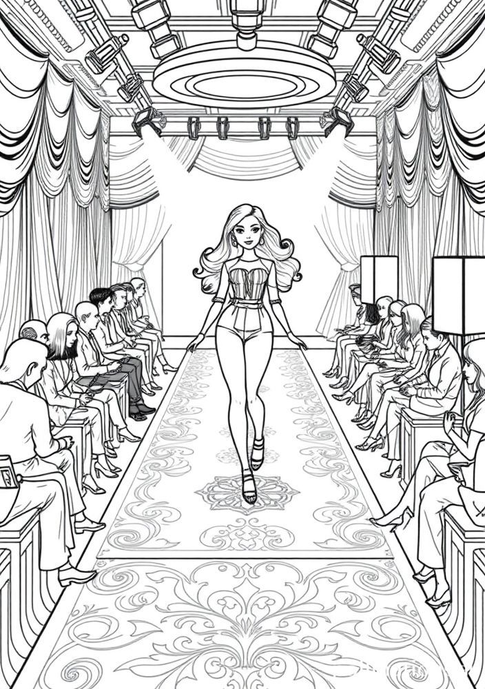Barbie em um desfile de moda para colorir