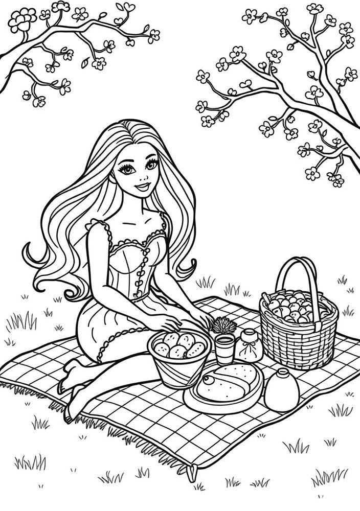 Barbie em um piquenique para colorir