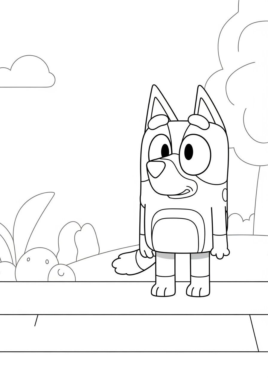Bluey para colorir em preto e branco no parque infantil.
