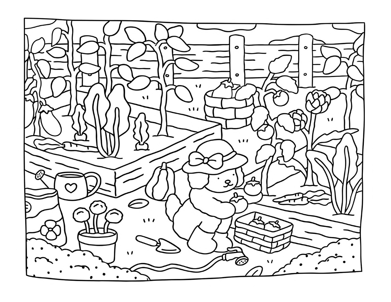 Bobbie Goods cuidando da sua horta cheia de vegetais frescos