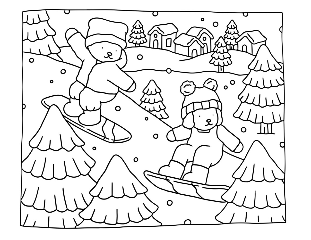 Bobbie Goods praticando snowboard na neve com seus amigos