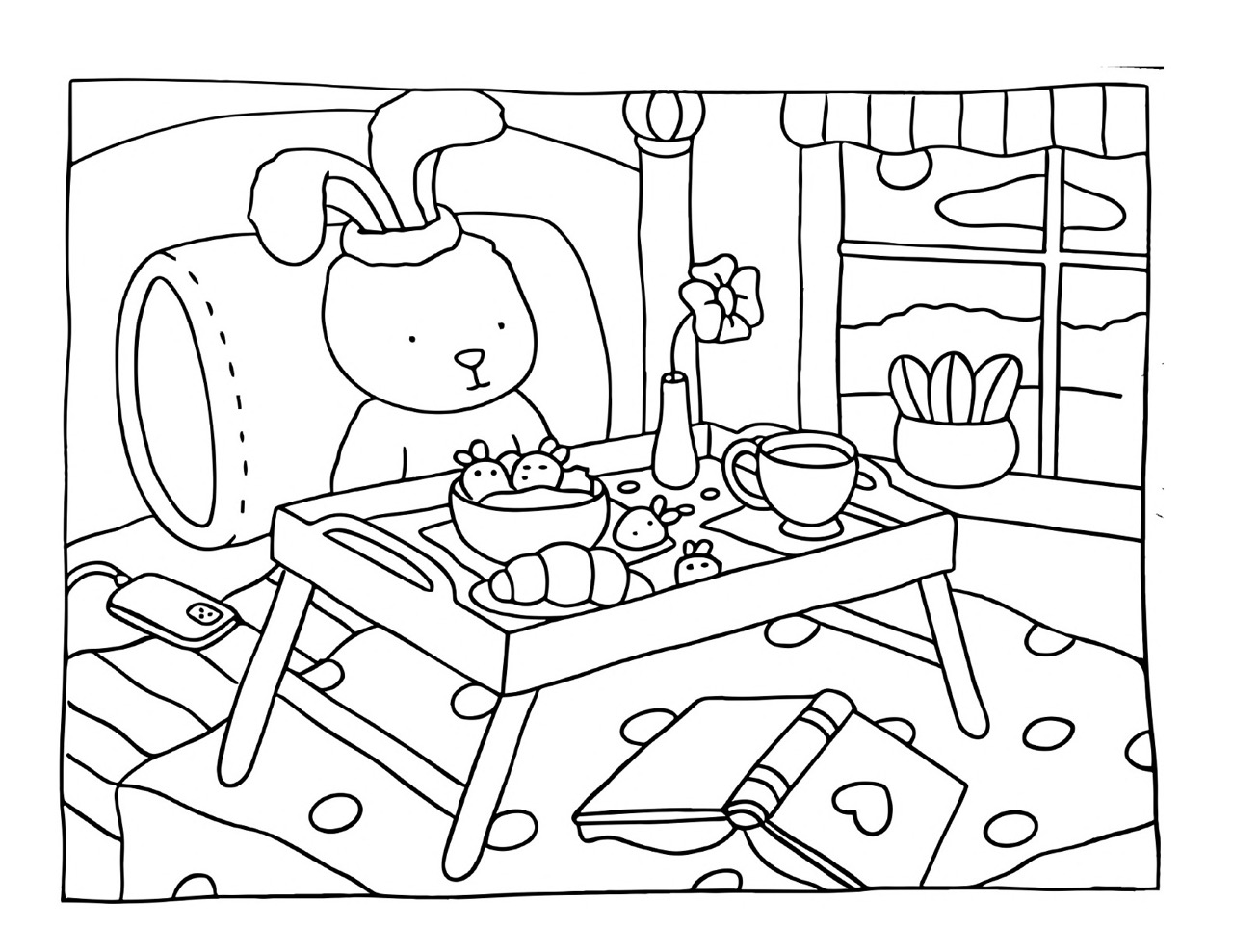 Bobbie Goods tomando café da manhã na cama para colorir e imprimir