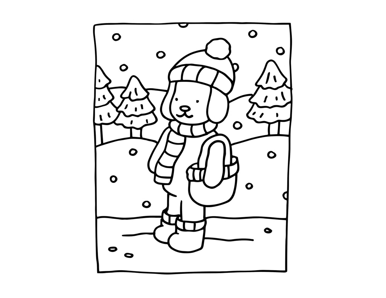 Bobbie Goods aproveitando o inverno com gorro cachecol e cesta