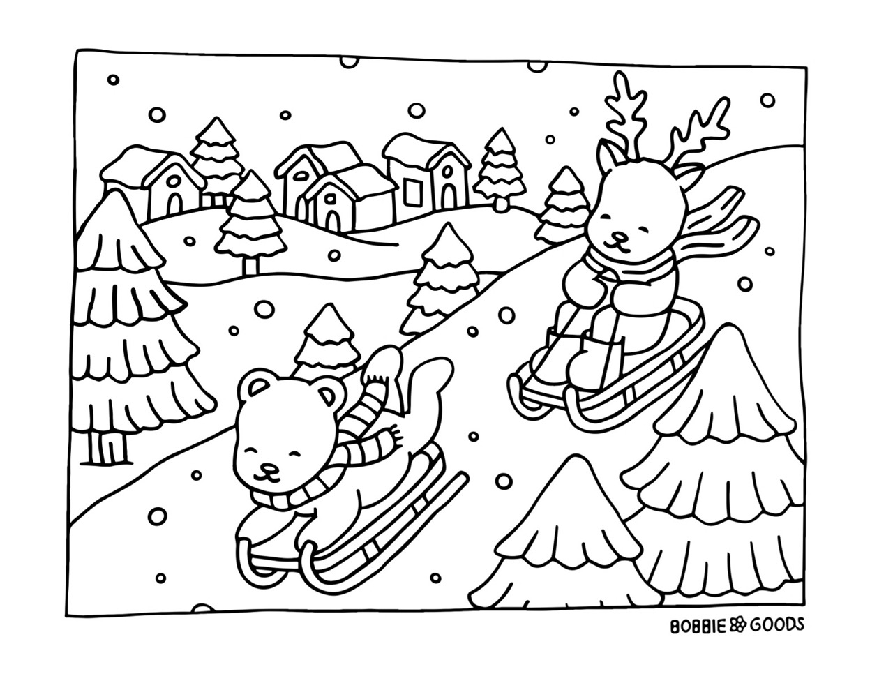 Bobbie Goods e amigos deslizando de trenó na neve no inverno