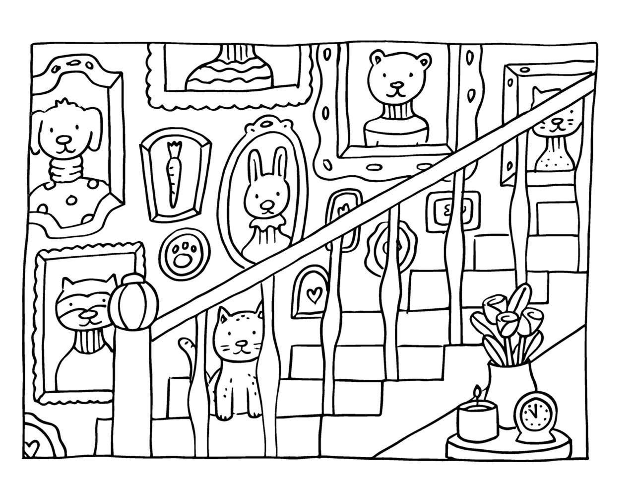 Bobbie Goods escada com retratos de animais e decoração fofa