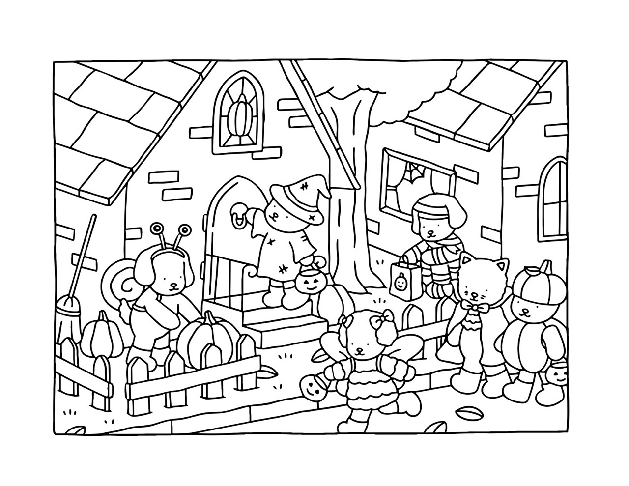 Bobbie Goods e amigos fantasiados no Halloween para colorir e imprimir