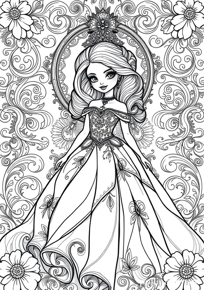 Boneca Princesa para colorir