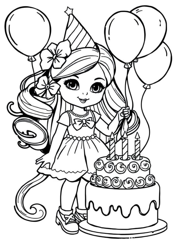 Boneca de Aniversário para colorir