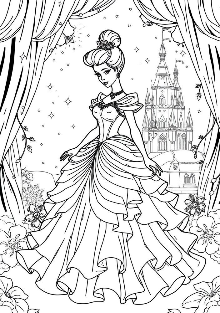 Boneca de Cinderela para colorir