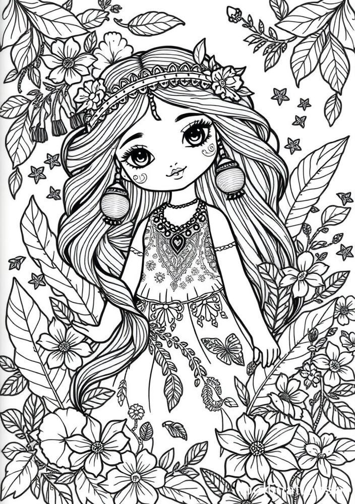 Boneca de Estilo Boho para colorir