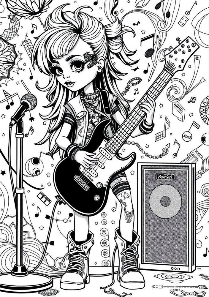 Boneca de Estilo Rockeiro para colorir