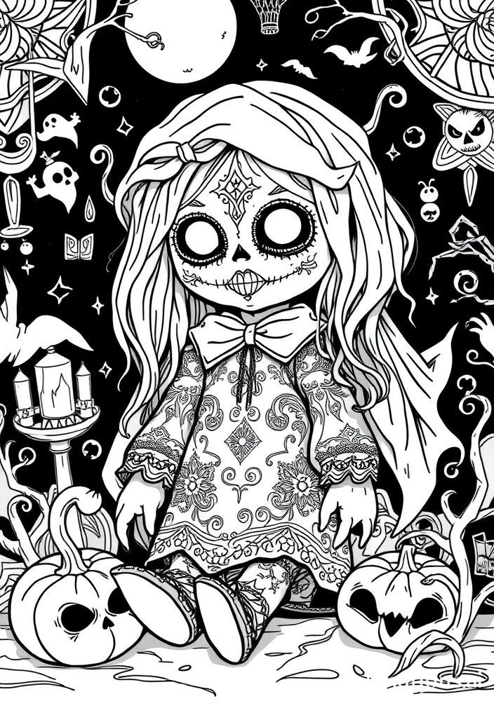 Boneca de Halloween para colorir