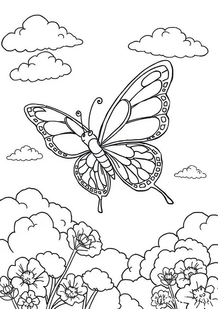 Borboleta Sonhadora entre Nuvens para Colorir