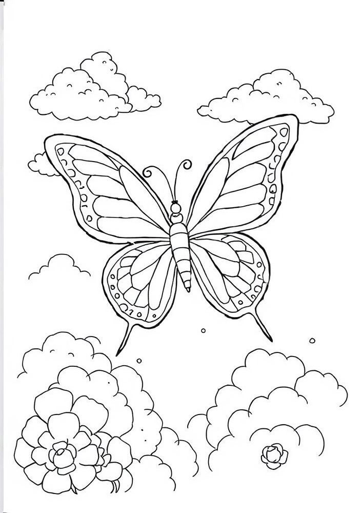 Borboleta Sonhadora entre Nuvens para Colorir