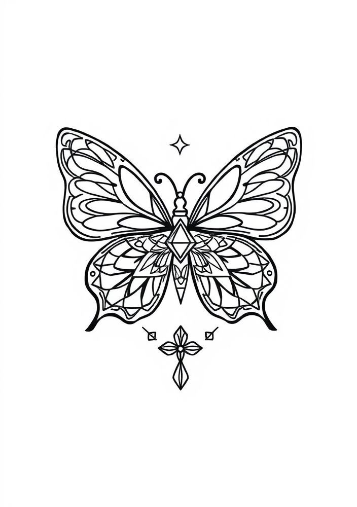 Borboleta com Detalhes de Geometria Sagrada para Colorir