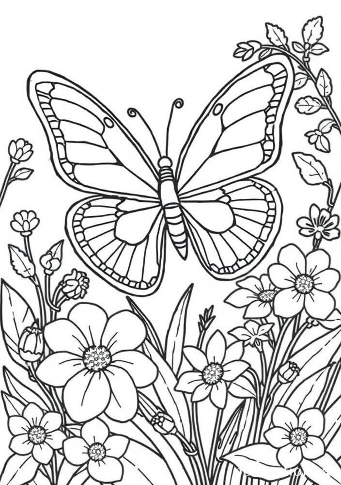 Borboleta da Primavera com Elementos da Natureza para Colorir