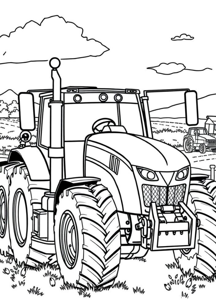 Camião agrícola com tratores para colorir