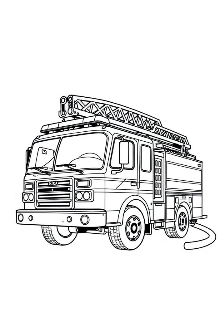 Camião de bombeiros com mangueira para colorir
