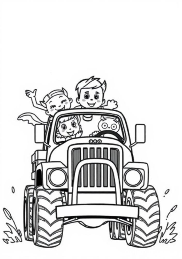 Camião de passeio com amigos para colorir