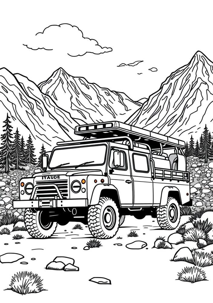 Camião de turismo em uma montanha para colorir